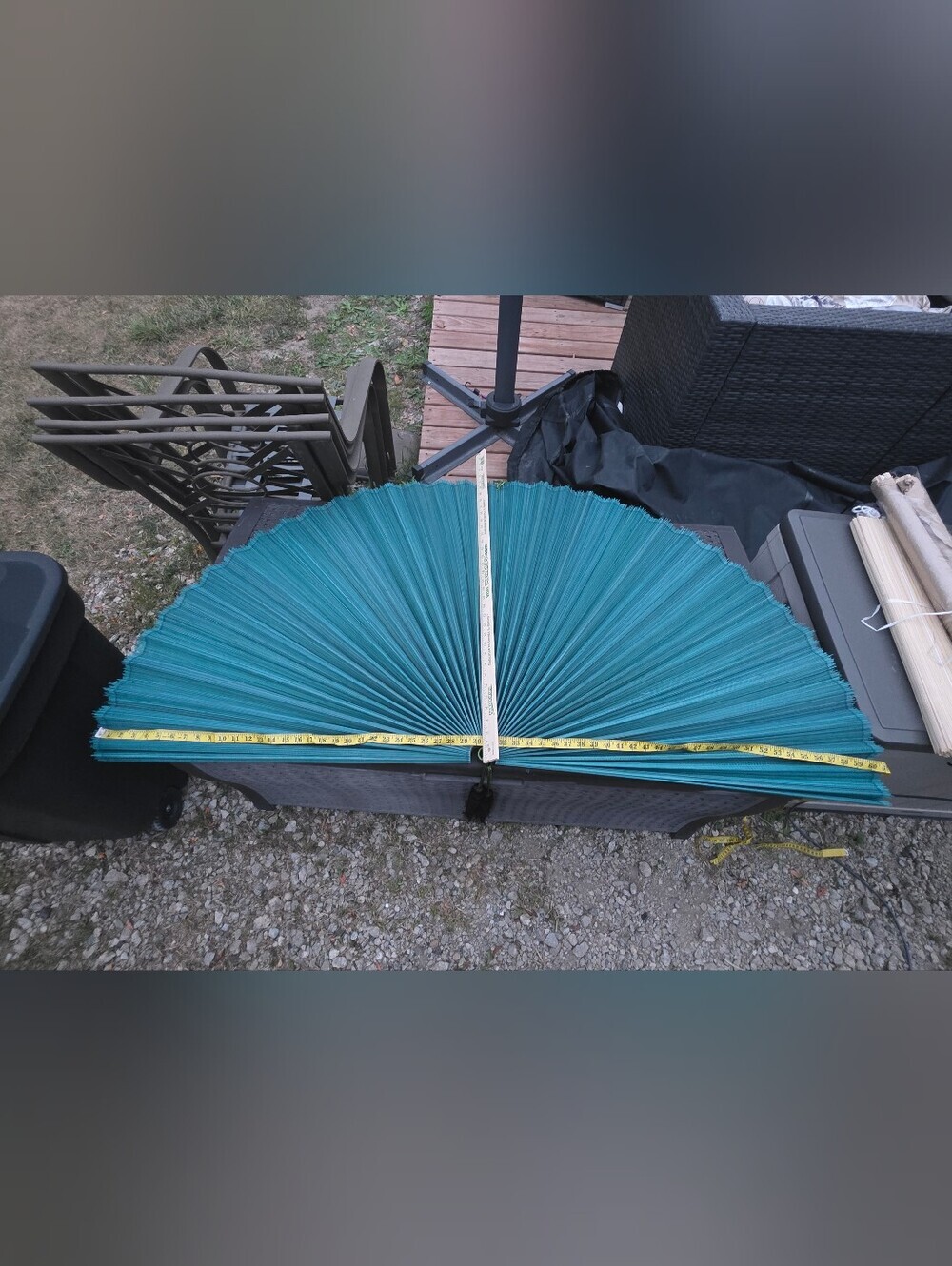 Bamboo Wall Fan Woven Pleated Decor Boho Home Accent Asian Blue Turquoise - Picture 5 of 6